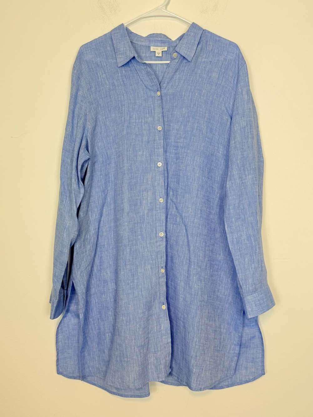 J. Jill Love Linen Blue Long Sleeve Button Down Shirt Dress. Size XL.